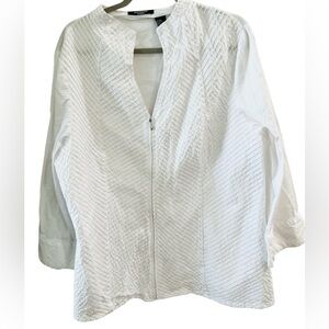 Autograph Woman White Textured Zip-Up Long Sleeve Top, Size 2X, EUC